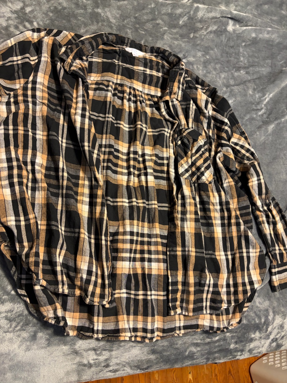 Time and Tru Black, Tan and Cream Plaid Shirt